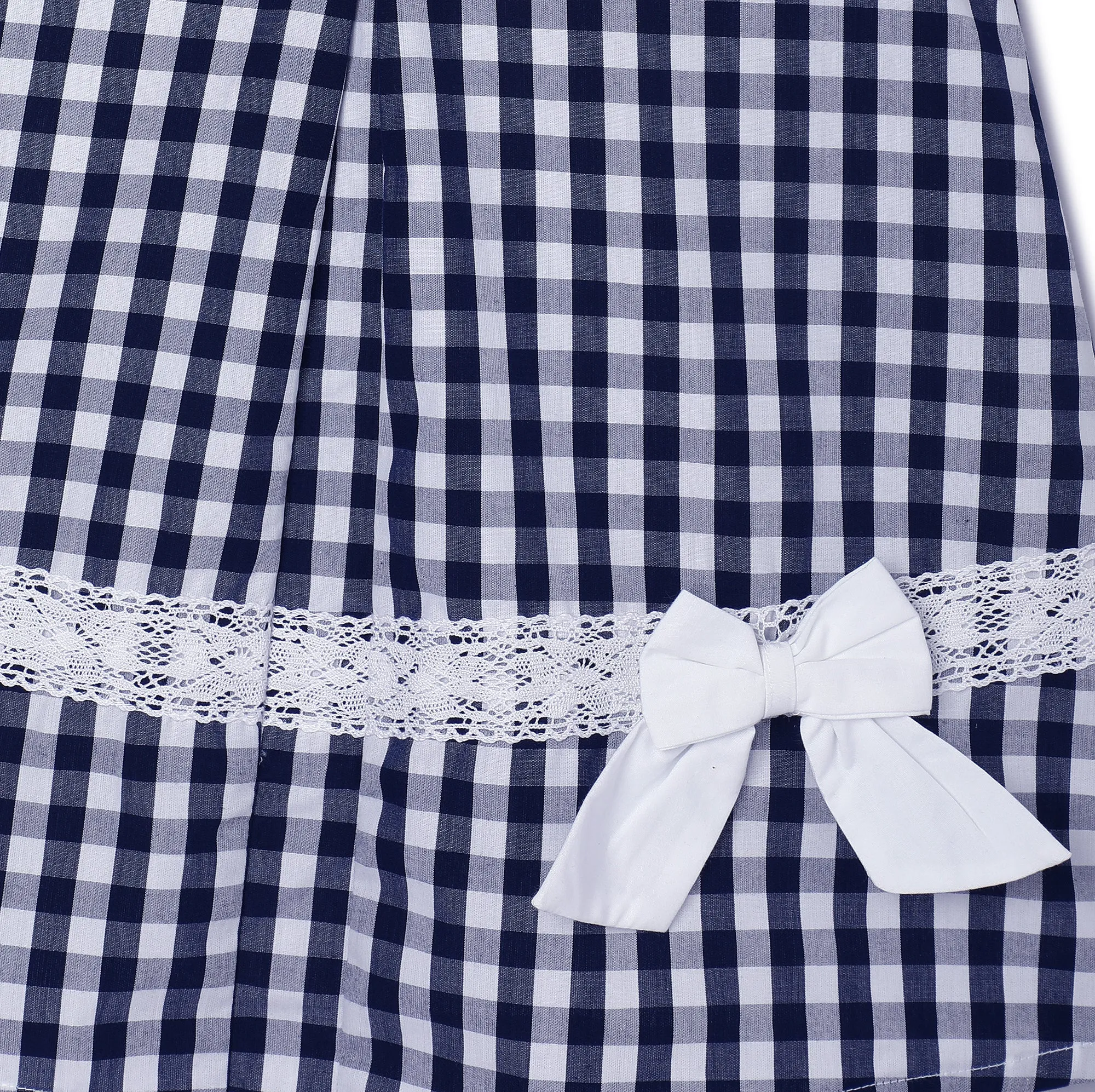 Navy Blue Checkered Girls Casual Dress