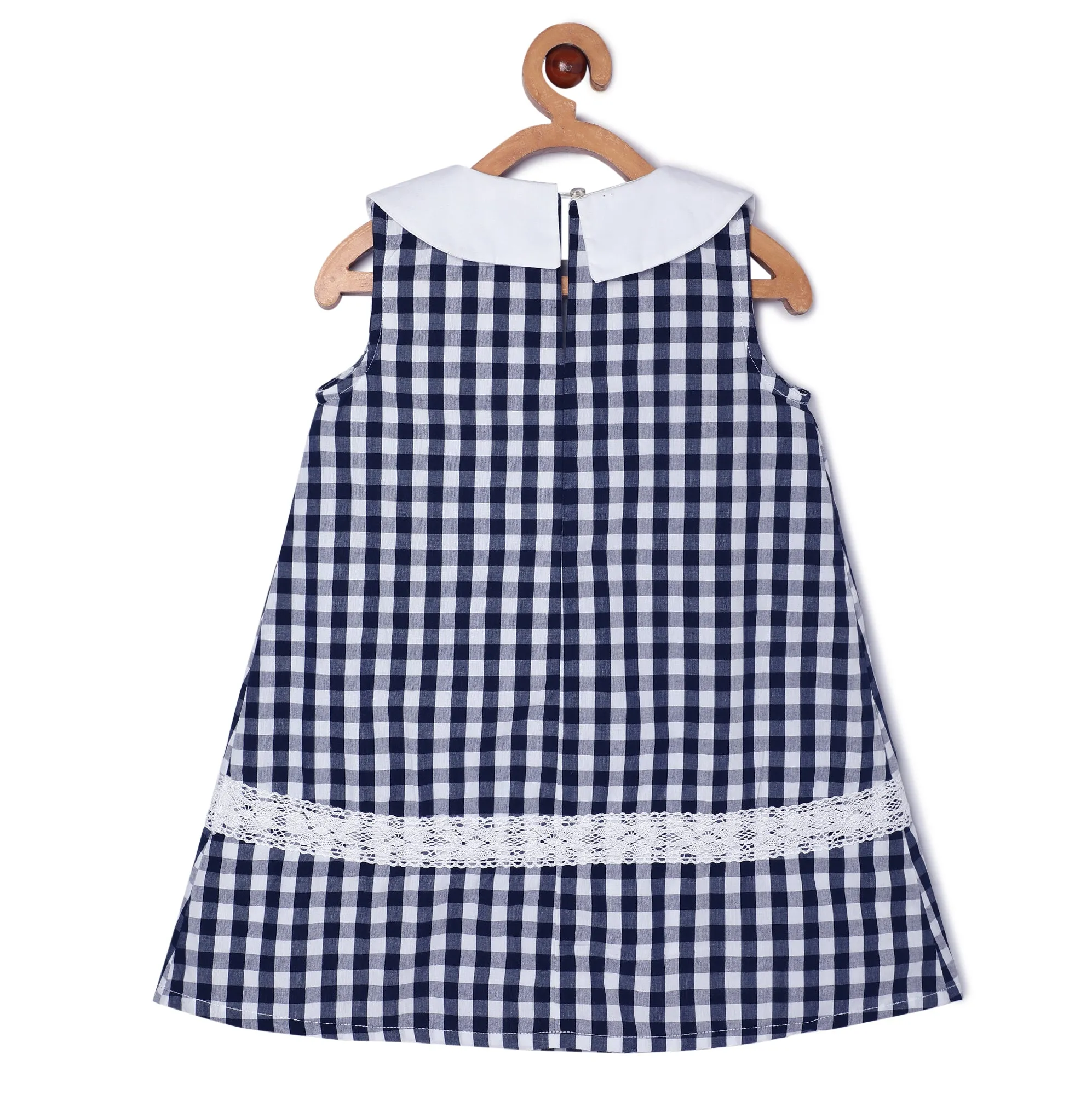 Navy Blue Checkered Girls Casual Dress