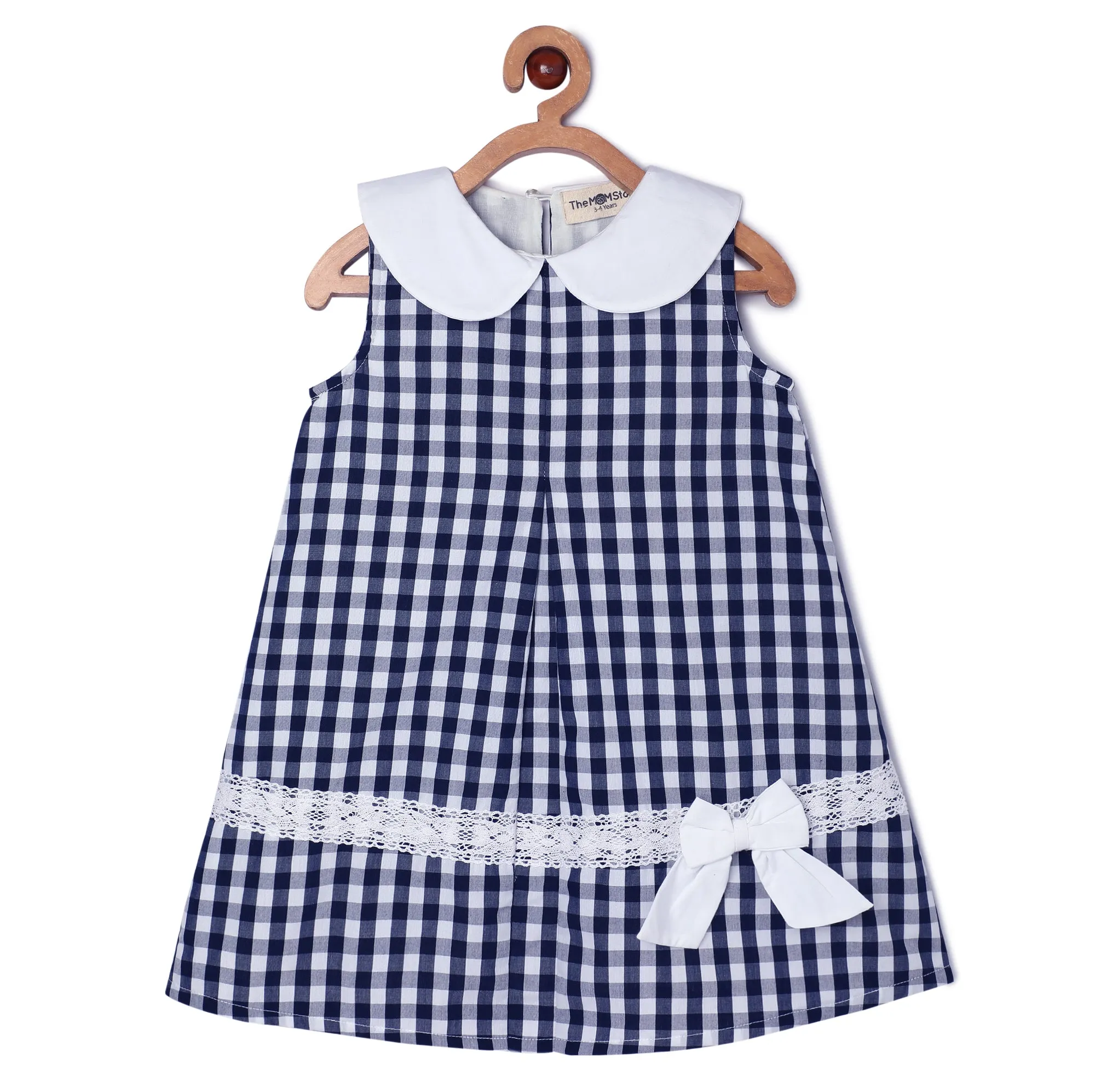 Navy Blue Checkered Girls Casual Dress