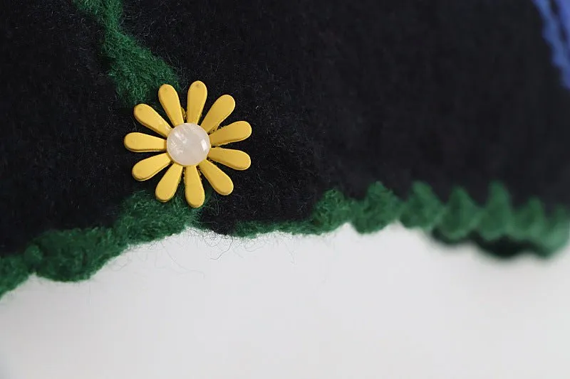 Pre Order:  Flower Buttons Embroidery Knit Cardigan