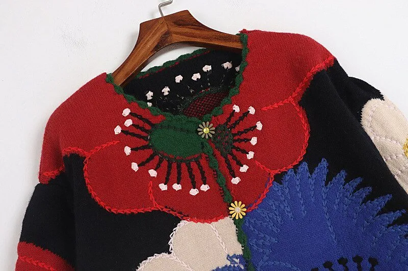 Pre Order:  Flower Buttons Embroidery Knit Cardigan