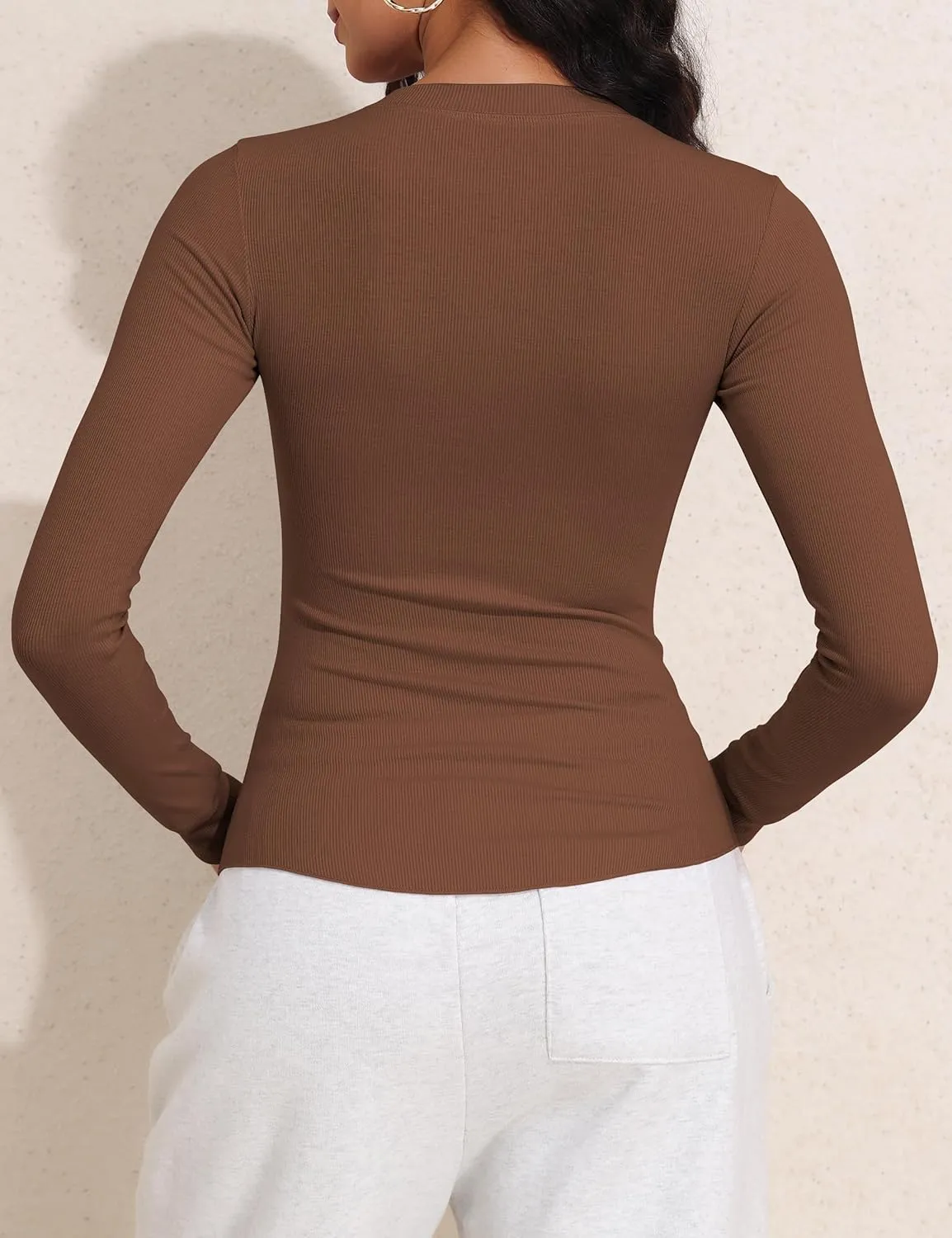 PrettyGuide Women's Long Sleeve Henley Shirt Fitted Ribbed Knit Stretchy Casual T Shirts Layering Basic Tops