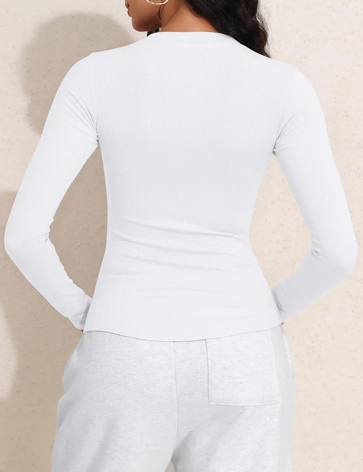 PrettyGuide Women's Long Sleeve Henley Shirt Fitted Ribbed Knit Stretchy Casual T Shirts Layering Basic Tops