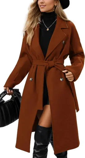 SEAUR Women's Classic Double-Breasted Trench Coat Wool Blend Lapel Pea Coat Mid Long Fall Winter Jacket Outwear