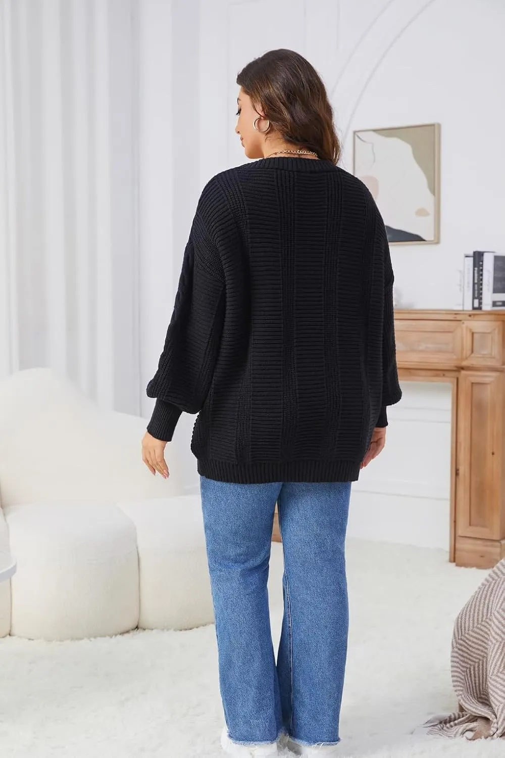 Sunfaynis Women's Oversized Cable Knit Sweaters Long Sleeve Open Front Button Down Chunky Cardigan Sweaters