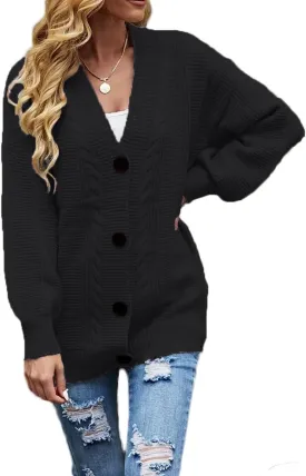 Sunfaynis Women's Oversized Cable Knit Sweaters Long Sleeve Open Front Button Down Chunky Cardigan Sweaters