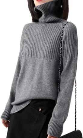 Sweaters Womens Loose Jumpers Merino Wool Knit Split Thick Turtleneck Pullover Long Sleeve Winter Tops