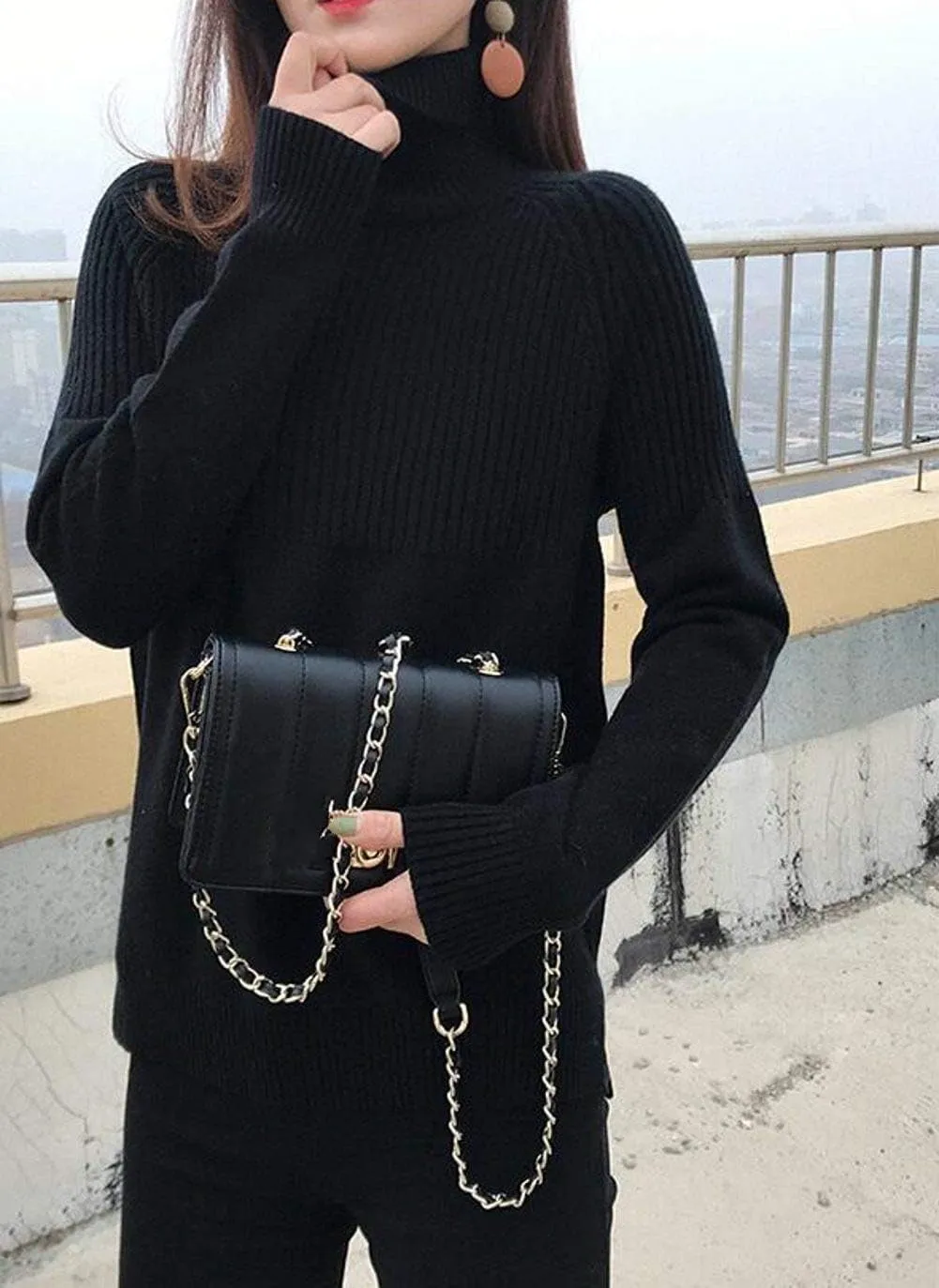 Sweaters Womens Loose Jumpers Merino Wool Knit Split Thick Turtleneck Pullover Long Sleeve Winter Tops