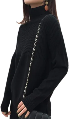 Sweaters Womens Loose Jumpers Merino Wool Knit Split Thick Turtleneck Pullover Long Sleeve Winter Tops