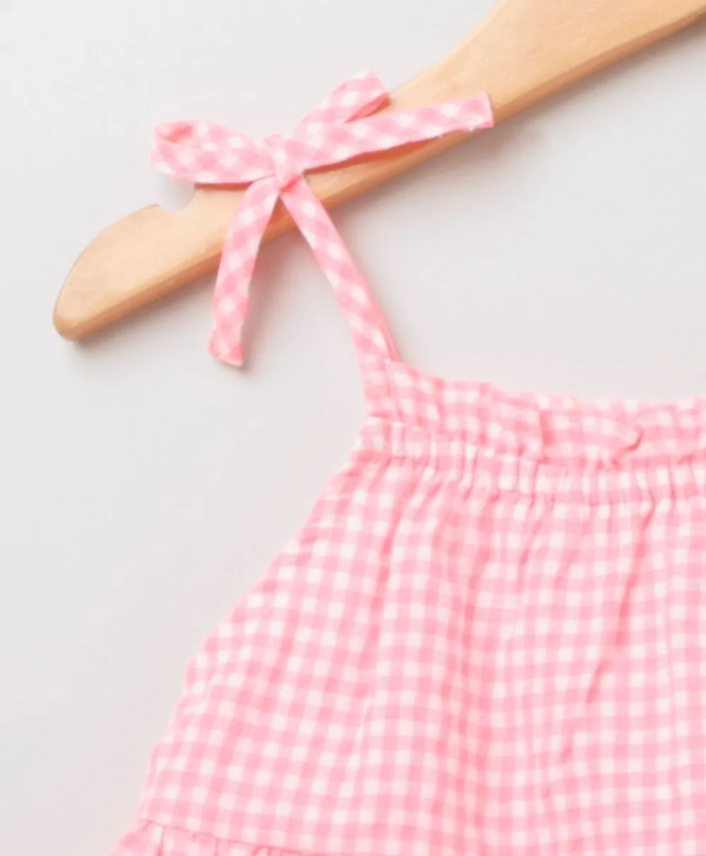 Sweetime by AS Singlet Sleeves Pull Neon Checks Dress - Neon Pink