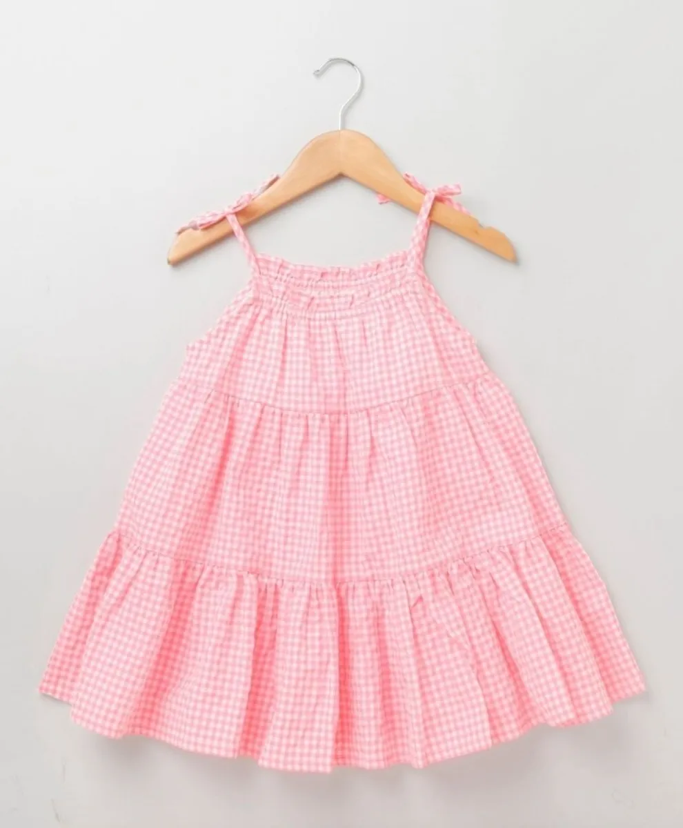 Sweetime by AS Singlet Sleeves Pull Neon Checks Dress - Neon Pink