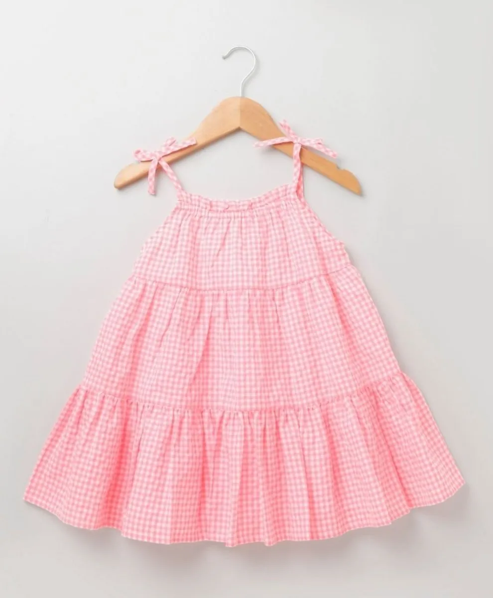 Sweetime by AS Singlet Sleeves Pull Neon Checks Dress - Neon Pink