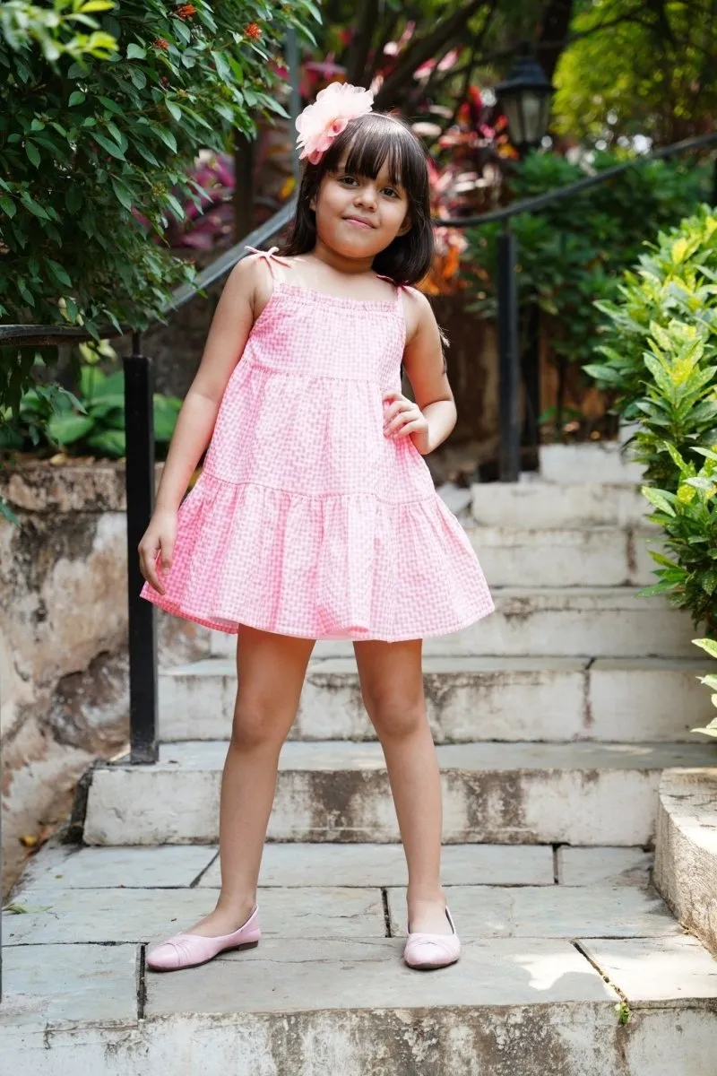 Sweetime by AS Singlet Sleeves Pull Neon Checks Dress - Neon Pink