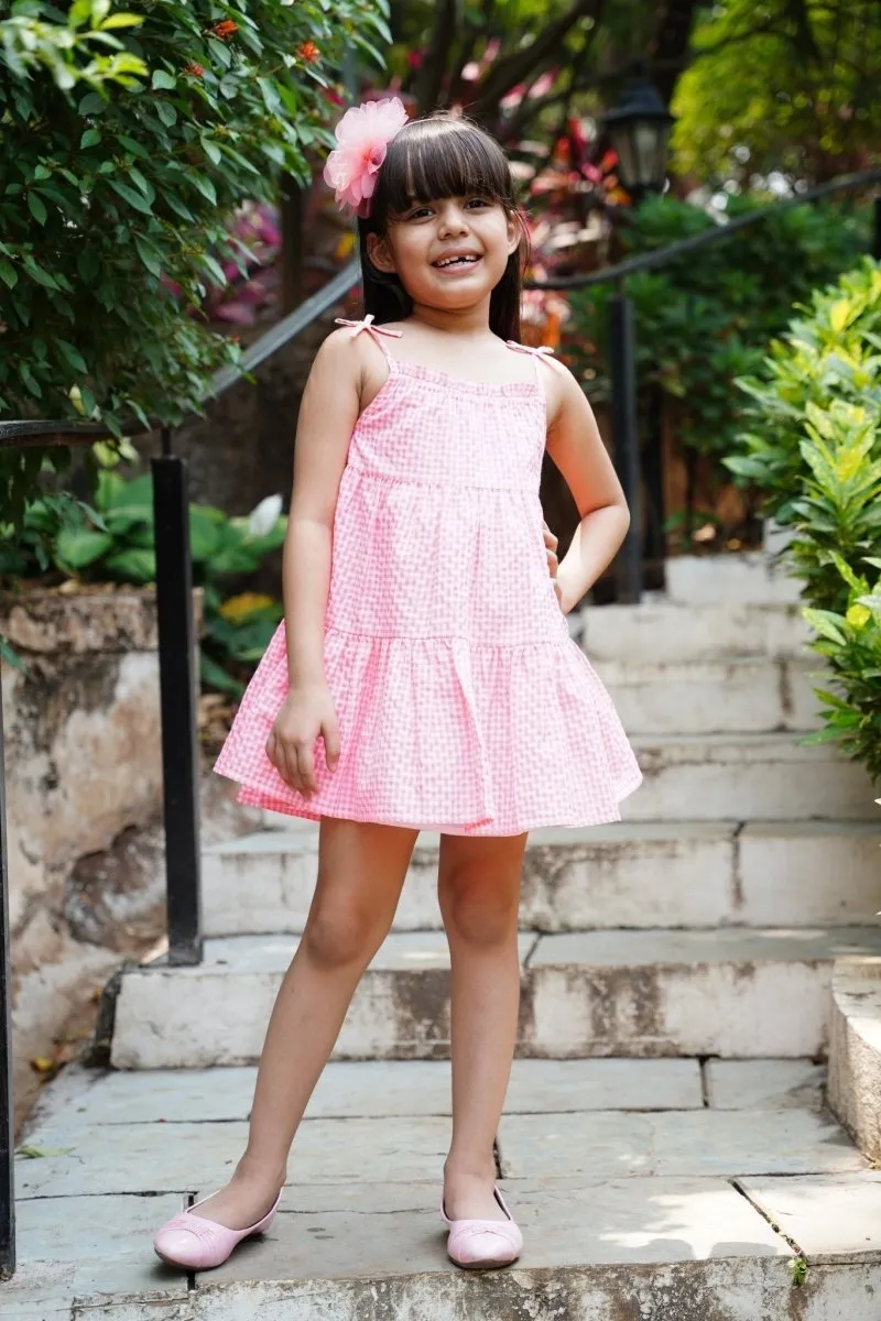 Sweetime by AS Singlet Sleeves Pull Neon Checks Dress - Neon Pink