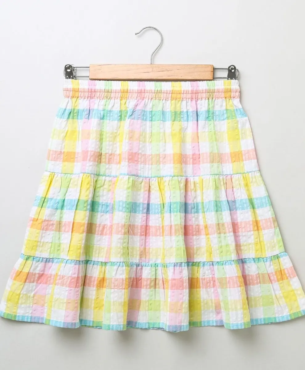 Sweetlime By AS Cotton Checkered Skirt top smoking co-ord set- Multi