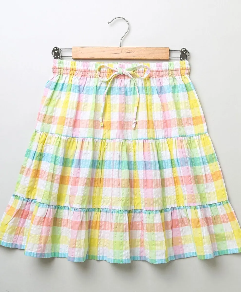 Sweetlime By AS Cotton Checkered Skirt top smoking co-ord set- Multi