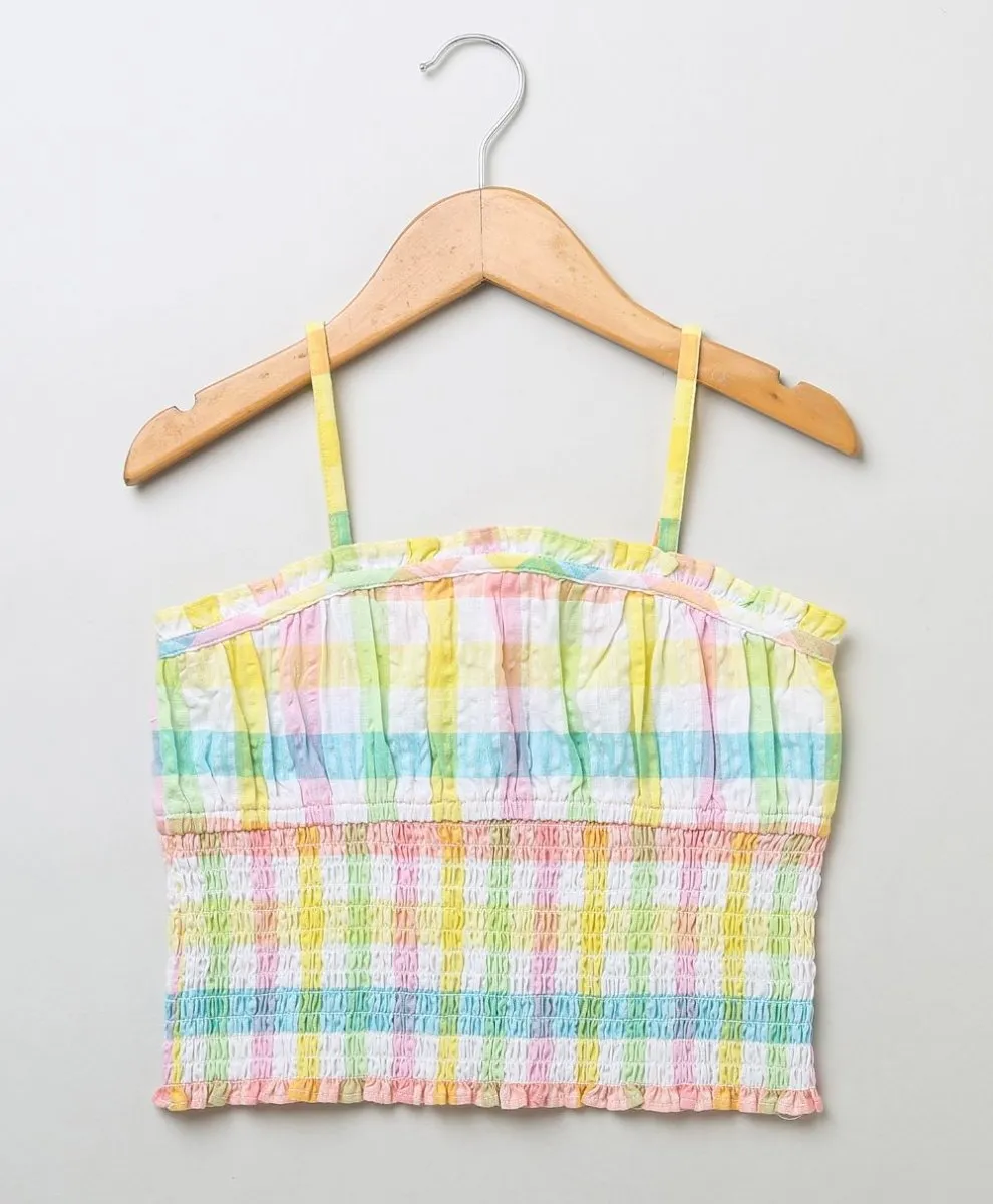 Sweetlime By AS Cotton Checkered Skirt top smoking co-ord set- Multi