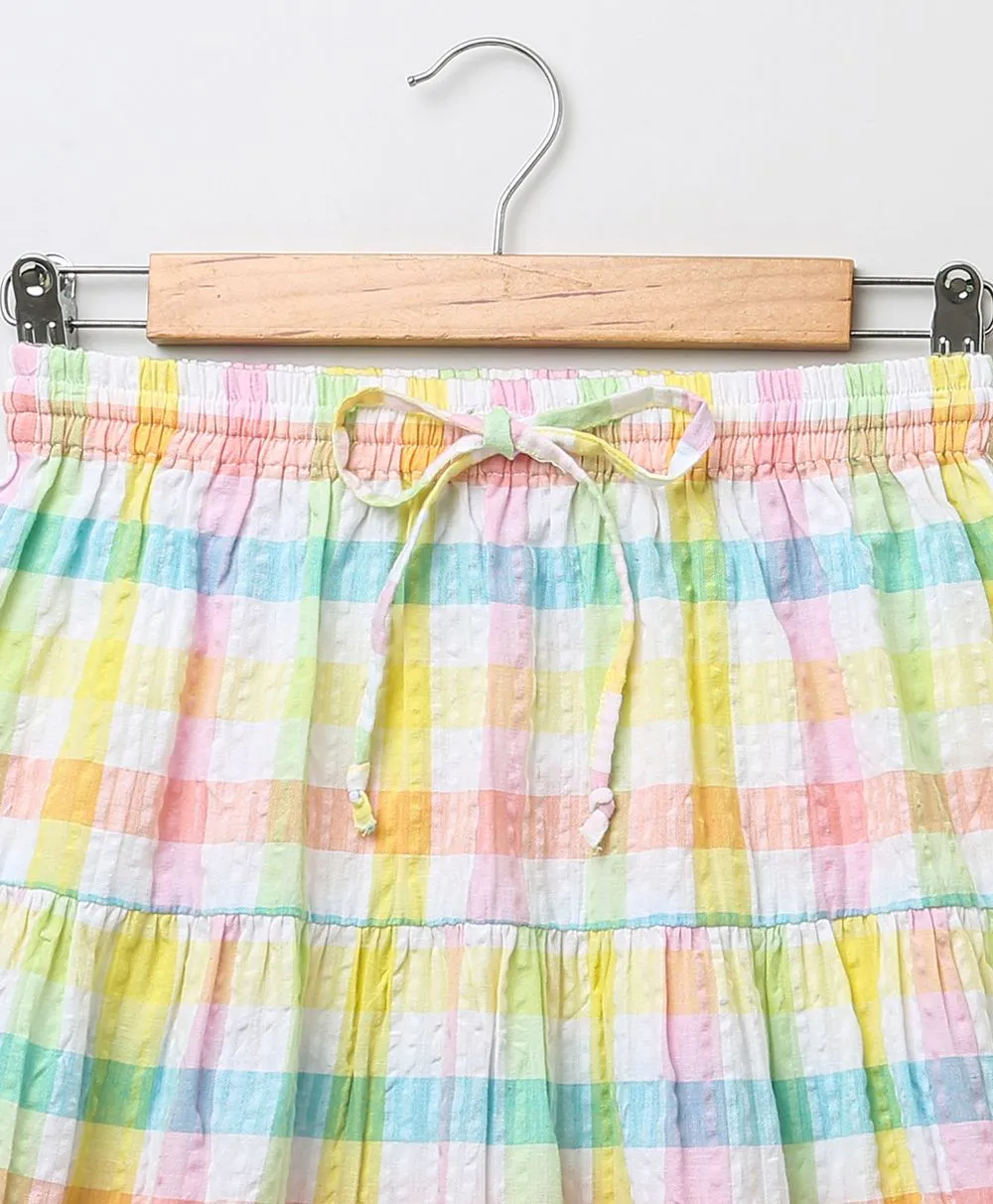 Sweetlime By AS Cotton Checkered Skirt top smoking co-ord set- Multi
