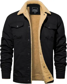 TACVASEN Men's Winter Jacket Sherpa Fleece Lined Cargo Coat Warm Thick Trucker Jacket with Multi Pockets