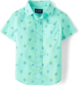 The Children's Place Boys' and Toddler Poplin Short Sleeve Button Down Shirt