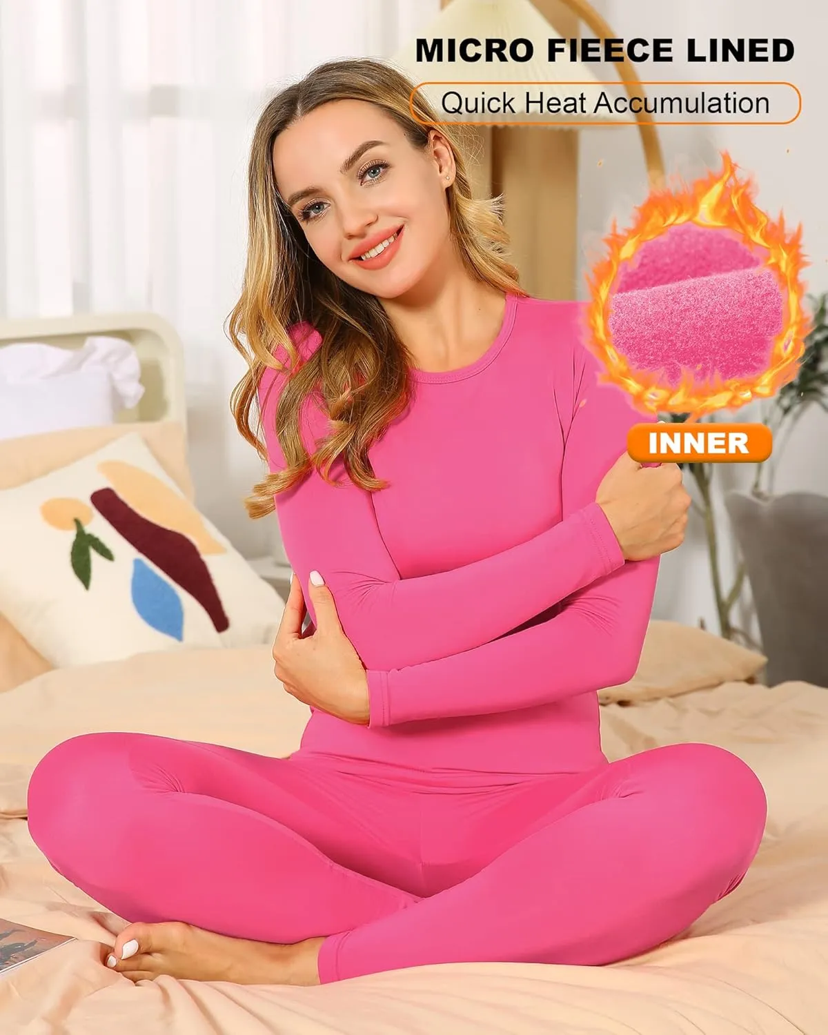 Thermal Underwear Set for Women Long Johns Fleece Lined Base Layer Soft Top Bottom