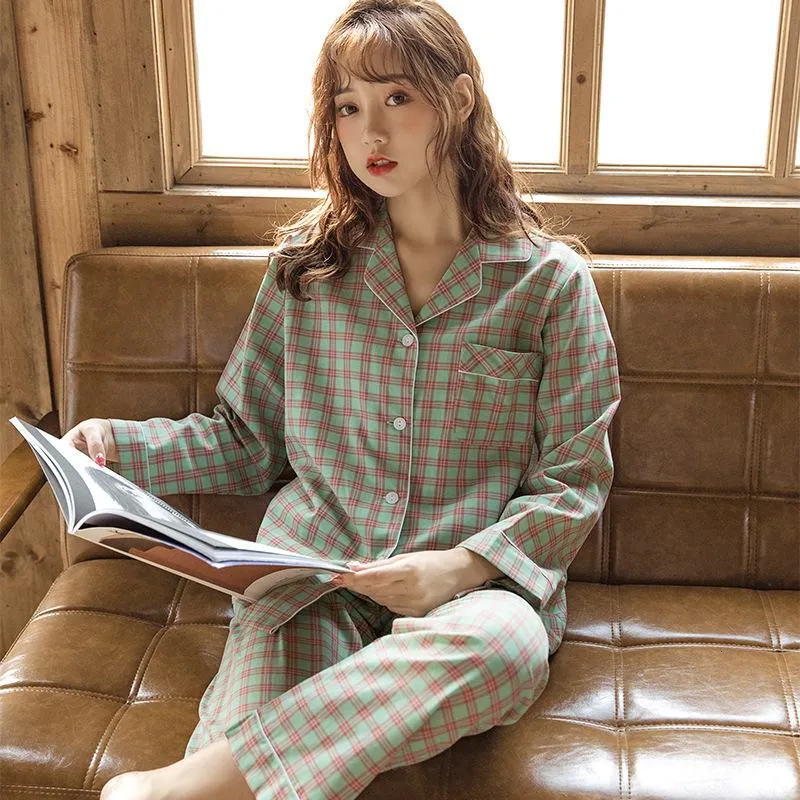 Winter New Full Cotton Pajamas Women Long Sleeve V Lead  Lattice Sleepwear