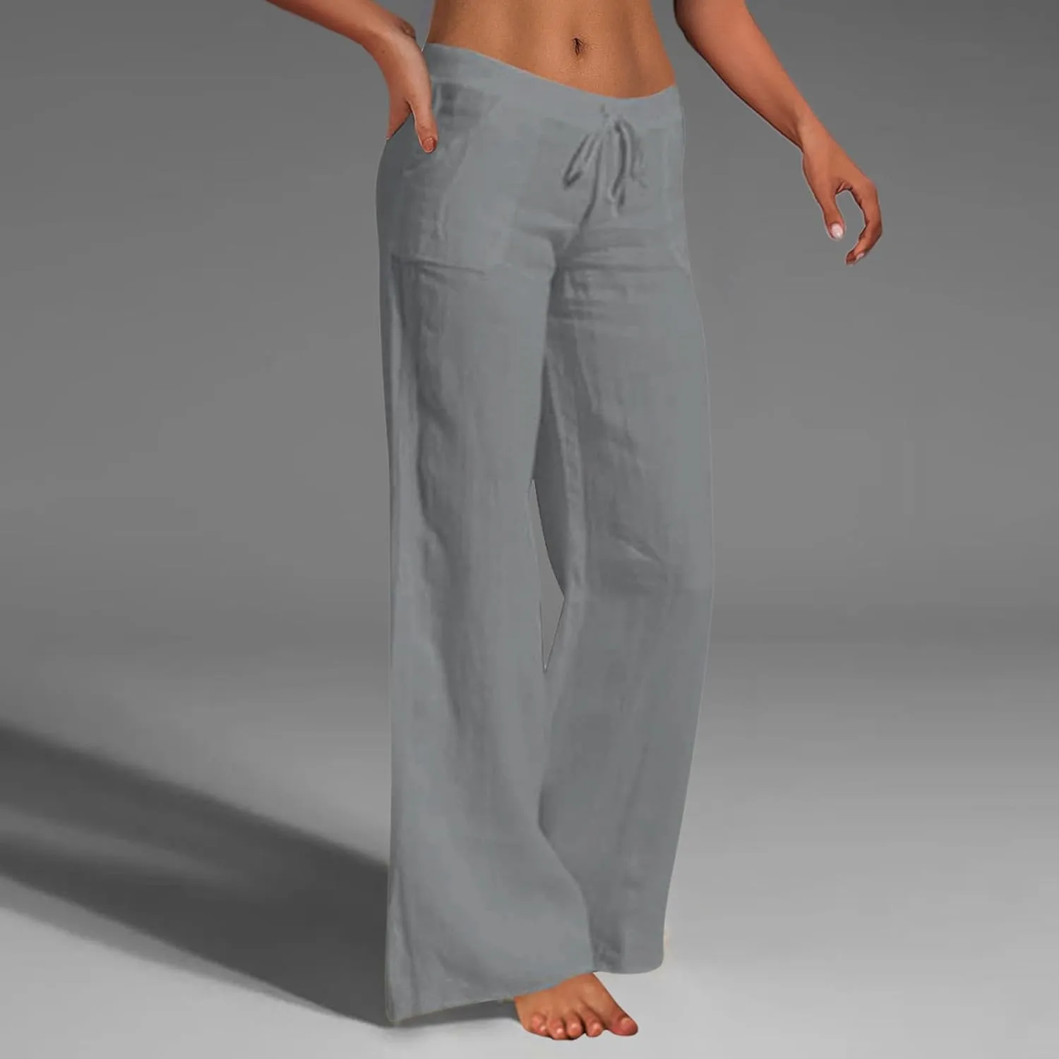 Women Wide Leg Pants Cotton Linen Elastic Waisted Lightweight Casual Pant Summer Casual Yoga Palazzo Trousers