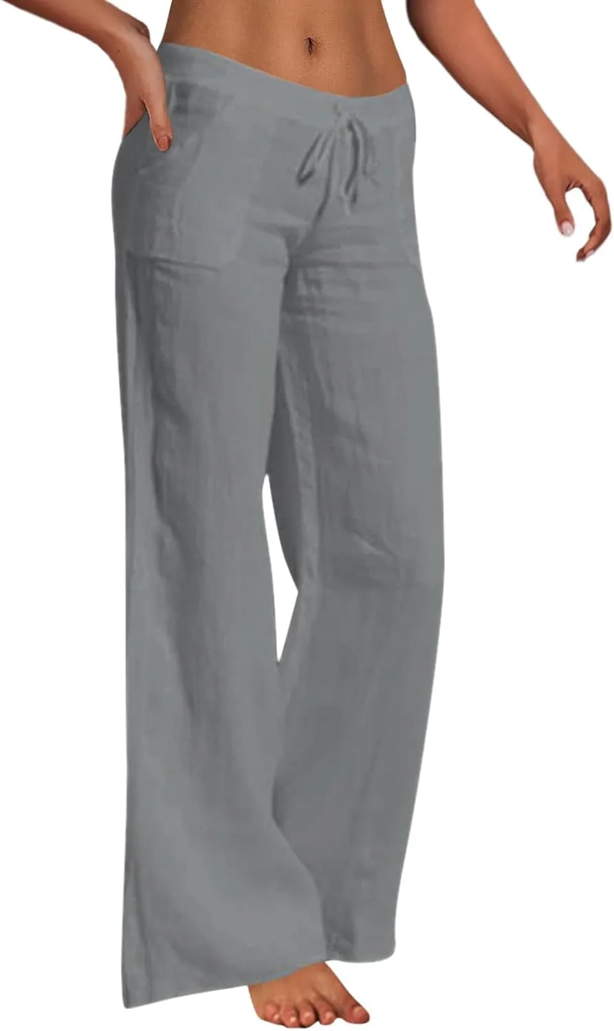 Women Wide Leg Pants Cotton Linen Elastic Waisted Lightweight Casual Pant Summer Casual Yoga Palazzo Trousers
