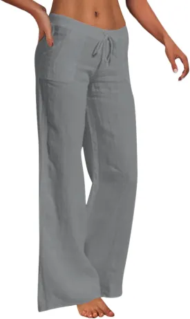 Women Wide Leg Pants Cotton Linen Elastic Waisted Lightweight Casual Pant Summer Casual Yoga Palazzo Trousers