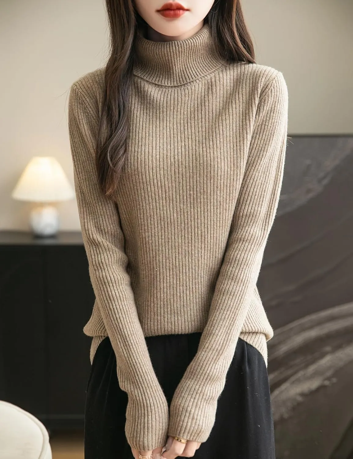 Women's 100% Merino Wool Turtleneck Sweater 2025 Fall Winter Long Sleeve Warm Soft Ribbed Knit Pullover Sweater
