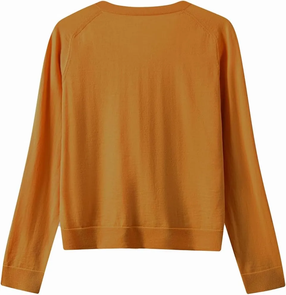 Women's Merino Wool Sweater Casual Lightweight V Neck Raglan Sleeve Knit Top Loose Pullover