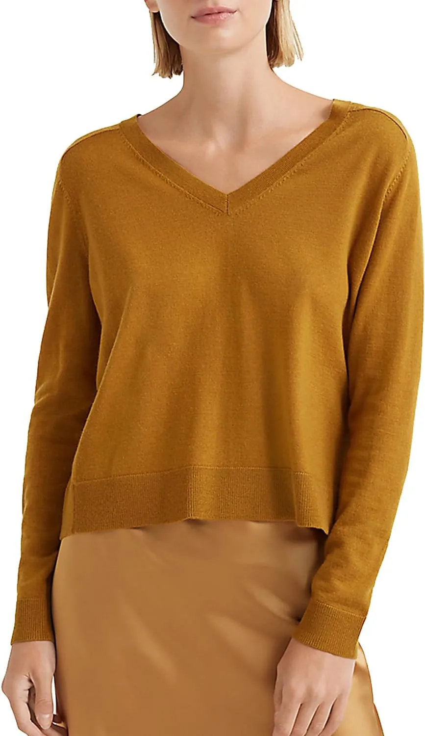 Women's Merino Wool Sweater Casual Lightweight V Neck Raglan Sleeve Knit Top Loose Pullover