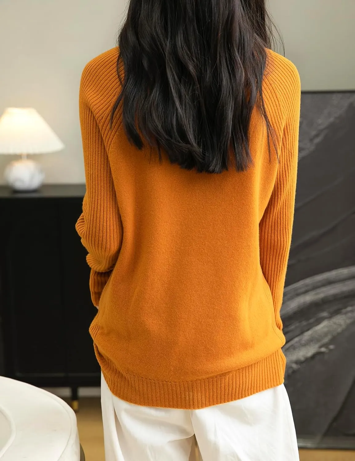Women's Turtleneck 100% Merino Wool Sweater 2025 Fall Winter Classic Warm Soft Raglan Long Sleeve Knit Sweater