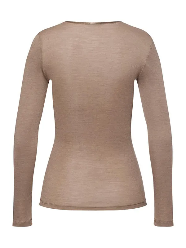 Woolen Silk Long sleeve v-neck shirt